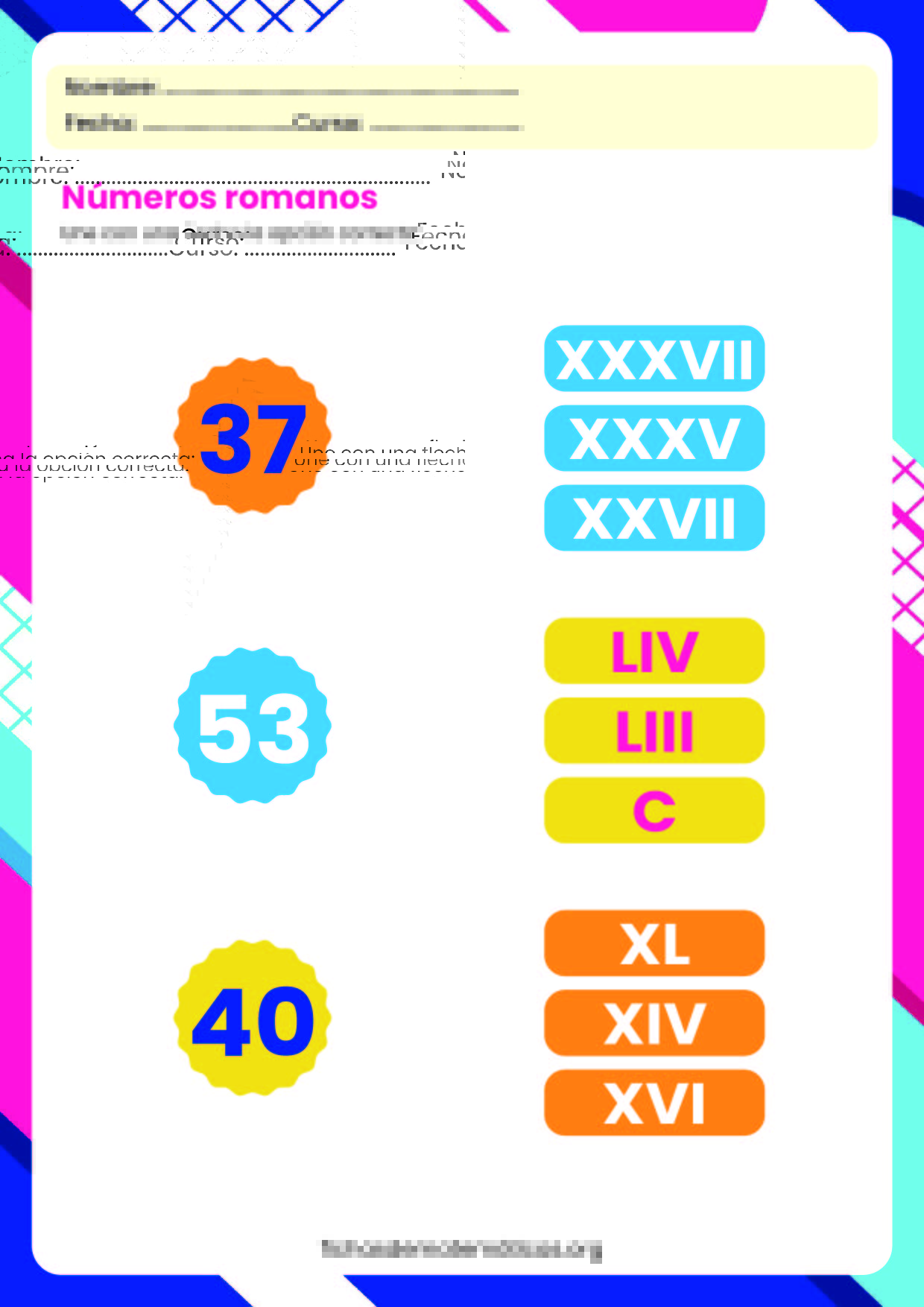 Actividades de los numeros romanos