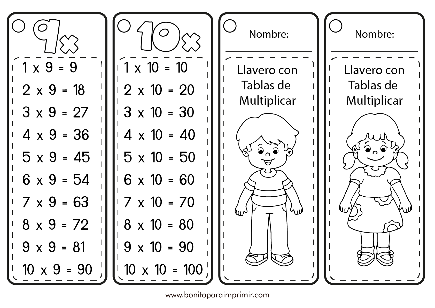 LLAVEROS DE LAS TABLAS DE MULTIPLICAR