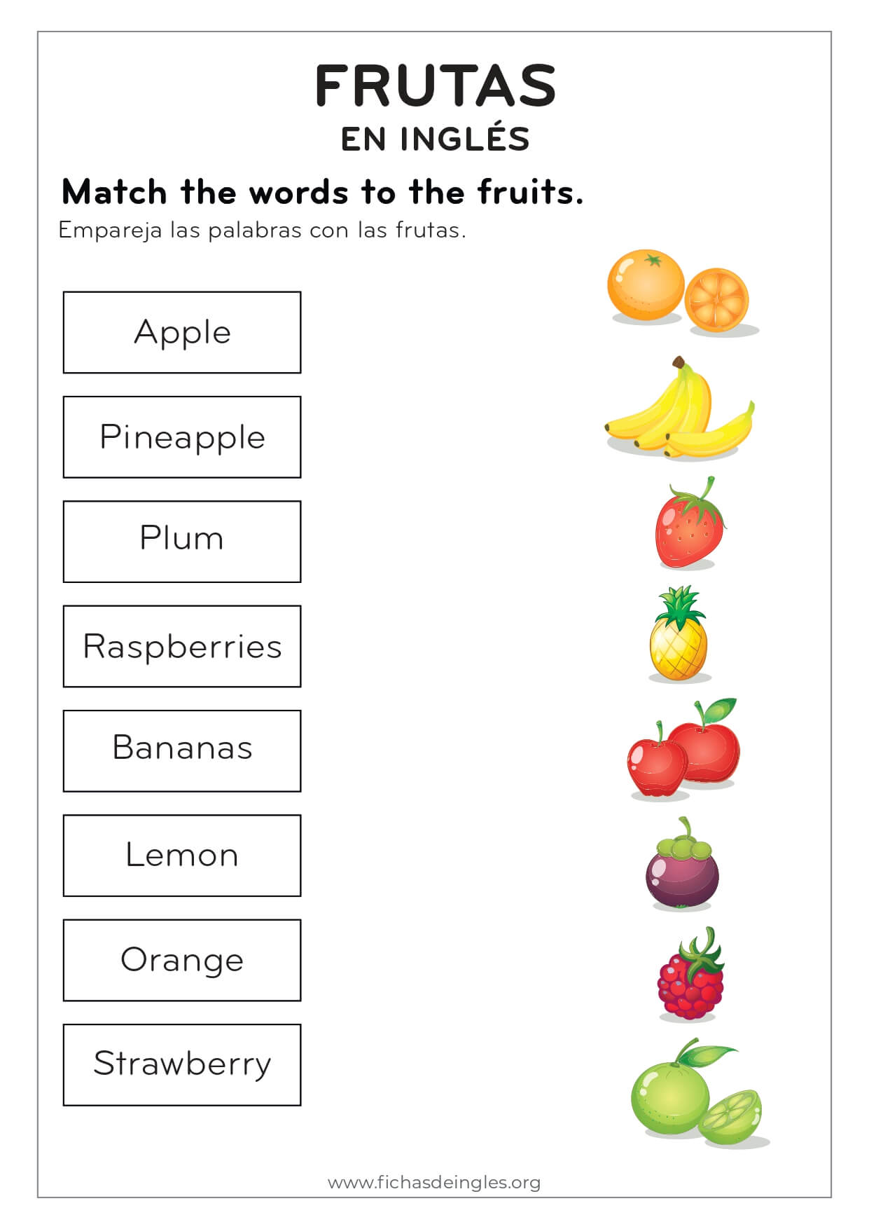 fichas de las frutas en ingles