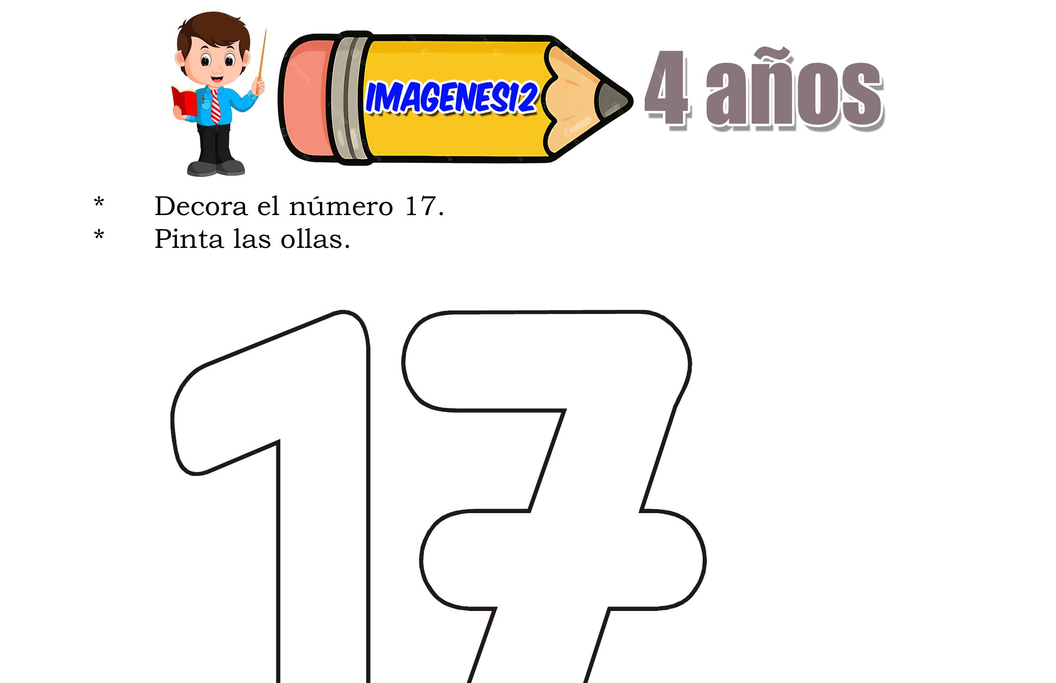 Número Diecisiete para Niños